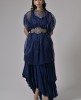 Organza Navy Blue Embroidered Gown with  Baloon Style Top 